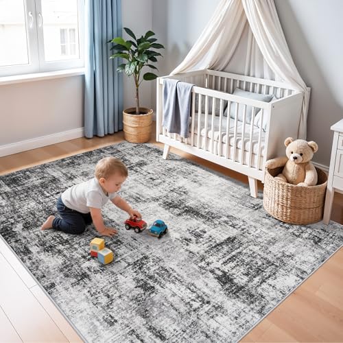 5x7 Area Rugs for Living Room: Washable Modern Abstract Non-Slip Rug Black - color: Black, size: 5' x 7' (Rectangular)