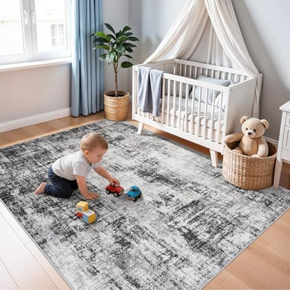 5x7 Area Rugs for Living Room: Washable Modern Abstract Non-Slip Rug Black - color: Black, size: 5' x 7' (Rectangular)