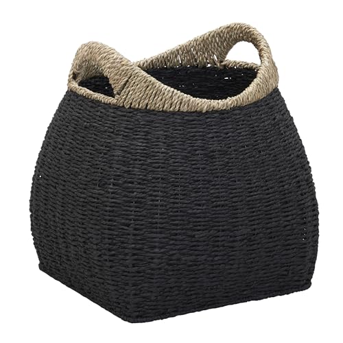 Household Essentials Handled Seagrass Basket Decorative Storage Organizer with Sturdy Metal Frame, Natural and Black Finish - color: Black