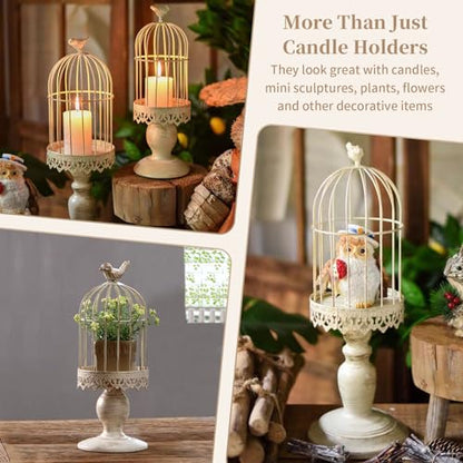 Sziqiqi Birdcage Candle Holders Decorative Set of 2，Distressed Ivory
