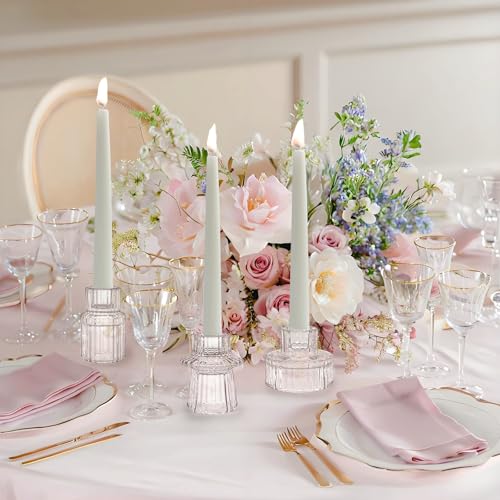 Glass Candlestick Holders, Taper Candle Holders, Set of 3, Clear - color: Clear, size: 3 PCS