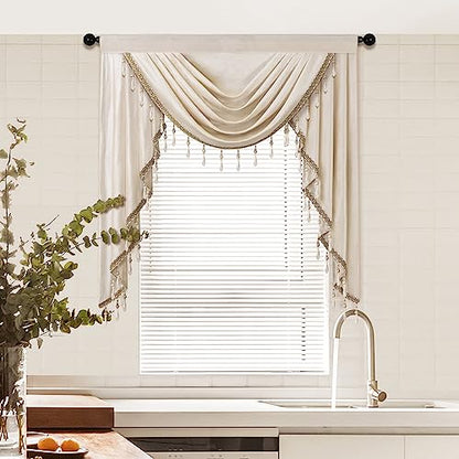 ELKCA Luxury Cream Velvet Curtain Valances for Living Room with Beads(39inch,1 Panel) - color: Cream, size: 39"W x 43"L (Pack of 1)