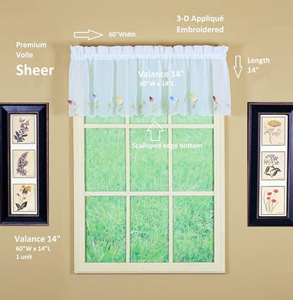 Today's Curtain,Vineyard 3-D Appliqué,Valance 14", White, 60" W x 14" L - color: White, size: 60"W x 14"L (Pack of 1)