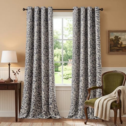jinchan Blue Floral Curtians 108 Inch Room Darkening Grommet 2 Panels - color: *Dusty Blue, size: 50"W x 108"L (Pack of 2)