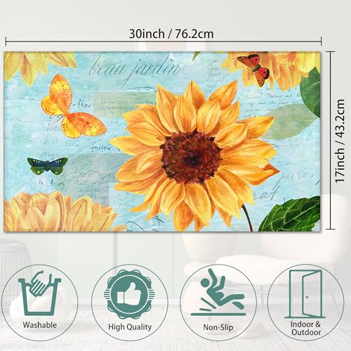 Retro Sunflowers Welcome Door Mat, Colorful Butterflies Door Mat for Outside Entrance Home Decor, Non-Slip Carpet Rugs with Entryway Mat for Patio Indoor Front Door 17" x 30" - color: Watercolor Sunflowers and Butterflies