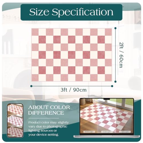 Front Door Mat Outside Entrance - 2x3 Cute Pink White Checkered Rug - color: Checkered - Pink / White, size: 2' x 3' (Rectangular)
