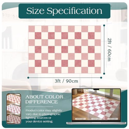 Front Door Mat Outside Entrance - 2x3 Cute Pink White Checkered Rug - color: Checkered - Pink / White, size: 2' x 3' (Rectangular)