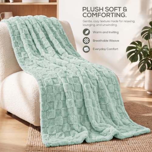 Utopia Bedding Plush Checkered Fleece Blanket Sage Green Queen 90x90 Inches - color: Sage Green, size: Queen