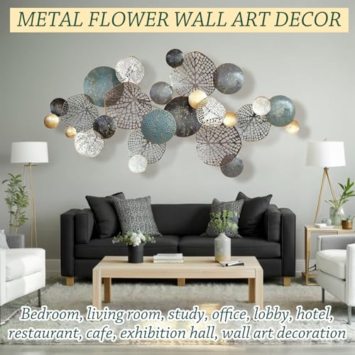 edaknez 52"x27" Large Metal Wall Decor, 3D Green Lotus Leaf Metal Wall Art - color: D 52 inch x 27 inch