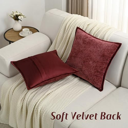 FUTEI Pack of 2 Chenille Soft Throw Pillow Covers 16x16 Inch, Burgundy - color: Burgundy, size: 16" x 16" (Pack of 2)