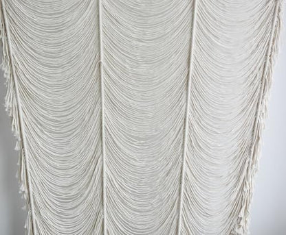Macrame Curtain White Handmade Boho Room Divider Window Yarn 59"W*75"L - color: Ivory