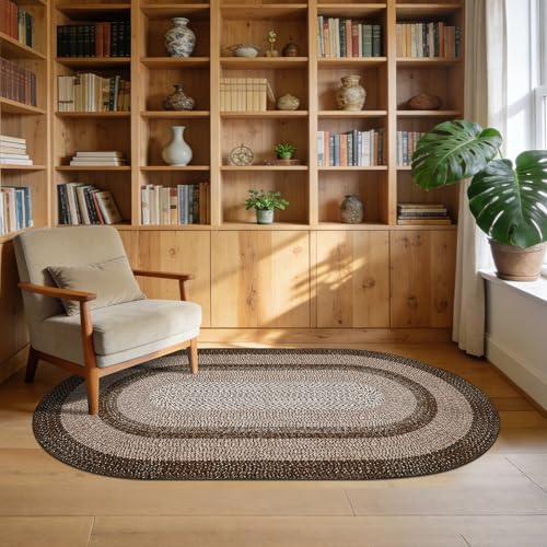 RUGSREAL 5x8 Oval Washable Rug Living Room Modern Border Bedroom Area Rugs - color: Brown, size: 5' x 8' (Oval)