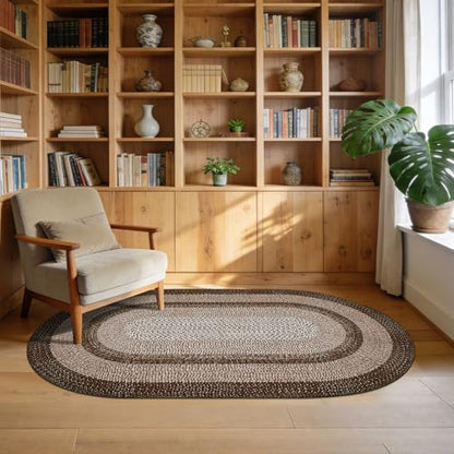 RUGSREAL 5x8 Oval Washable Rug Living Room Modern Border Bedroom Area Rugs - color: Brown, size: 5' x 8' (Oval)