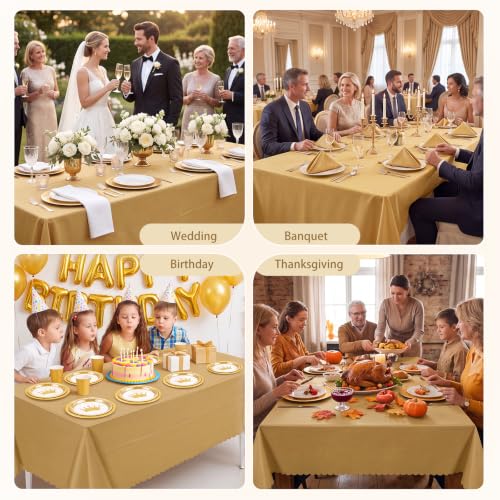 NatNarr 3 Pcs Gold Plastic Tablecloths, Scalloped Rectangle Table Cloths - color: Gold, size: 3 Pack