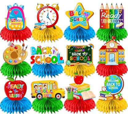 Back To School Decorations,12pcs Welcome Back To School Table Decorations Honeycomb Centerpieces Back To School Centerpieces for Tables,First Day of School Centerpieces for Classroom Office