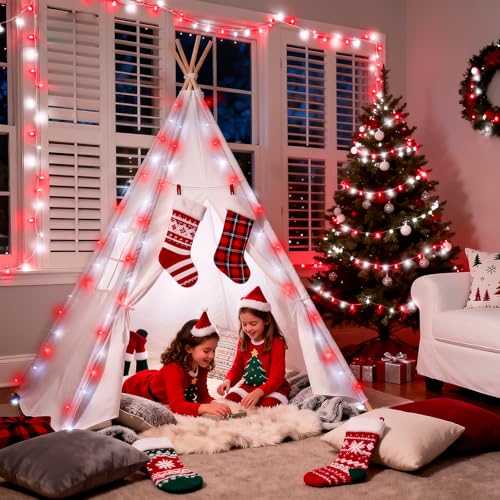 JMEXSUSS 2 Pack 100 LED Red and White Christmas Lights Outdoor, Each 33FT - color: Red White, size: 200 LED