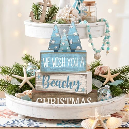 Lineshading 4 Pcs Coastal Christmas Table Decor, Blue Beachy Christmas Tree - style: Blue Christmas Tree