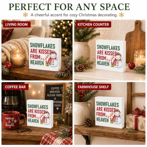 Snowflakes Are Kisses From Heaven Wood Box Sign, Winter Snowman Decor - color: Style 24