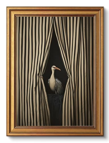 Gold Framed Moody Crane Wall Art,Whimsical Eclectic Bird Wall Decor - color: Bird, size: 12"x16"