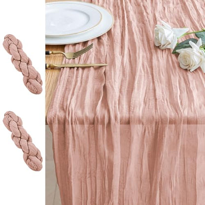 Cheesecloth Table Runner 10FT 2Pcs Dusty Pink Boho Gauze Sheer Runners - color: Dusty Pink, size: 2 Pack