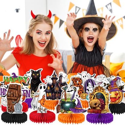 9 Pack Halloween Party Decorations Honeycomb Centerpiece,Halloween Table Toppers Halloween Table Centerpieces for Halloween Birthday Party Decor - style: C-Halloween Centerpiece 01