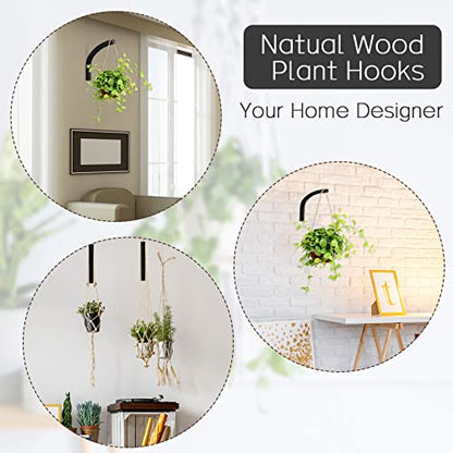 Juexica 4 Pack 8 Inch Wood Plant Hanger Wall Mount Bracket, Black - color: Black
