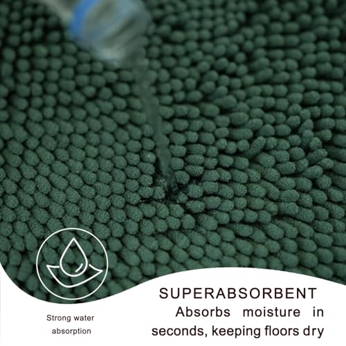 Chenille Bath Rug Runner, Ultra Soft Absorbent Bathroom Mat, Non-Slip PVC Backing, Machine Washable, 47x20, Dark Green - color: Dark Green, size: 1'8" x 3'11" (47"x20")