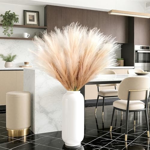 Faux Pampas Grass, 8 Pcs 35.4" Tall Pampas Grass Vase Filler, Beige Mixed - color: Beige, size: 35.4inch-8Pcs