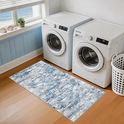 Entryway Runner Rug 2x4ft,Non Slip Carpet Runner,Ocean Blue - color: Abstract- Ocean Blue, size: 2' x 4' (Runner)