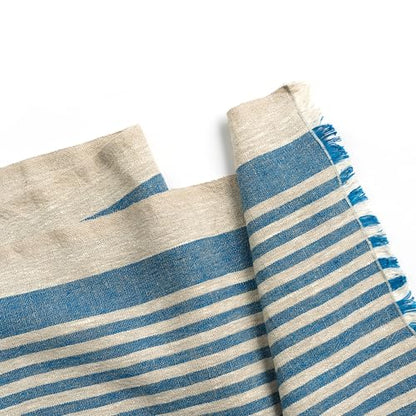 Natural Coarse 100% Linen Table Runner 18 x 95 Inches - Rustic Farmhouse Flax Table Runner for Everyday Use, Holidays & Special Occasions (Mediterranean Blue, 18 x 95 inch) - color: Mediterranean Blue