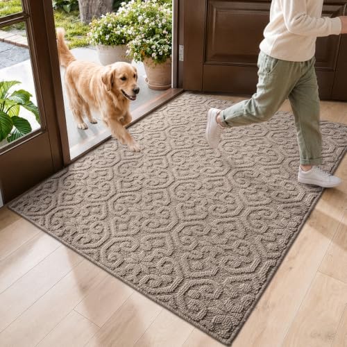 DEXI Front Door Mat Indoor Entrance, 3x5 Entryway Doormat, Beige - color: Beige, size: 36" X 60" (Rectangular)