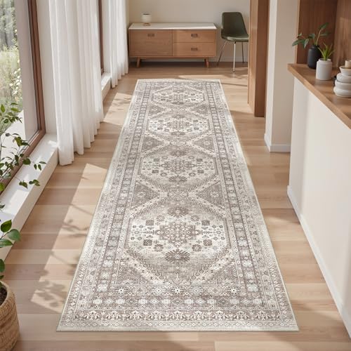 befbee 2x8 Runner Rug for Hallway Washable Non Slip Kitchen Rug Brown - color: Brown/Beige, size: 2' x 8' (Runner)