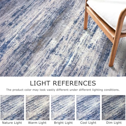 KOZYFLY Modern Abstract Area Rugs 2PCS 2x3 and 2x6 Blue-Grey Machine Washable Runner Rug Non-Slip Living Room Rug, Faux Wool Soft Low Pile Office Carpet for Hallway Entryway Bathroom Bedroom - color: Blue-grey, size: 2' x 3' (Set)