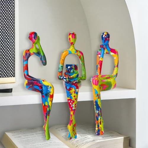 3Pcs Abstract Graffiti Art Thinker Statue, Reading Women Sculptures - color: Graffiti a