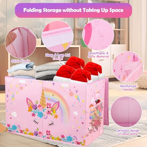 Large Toy Box, Sturdy Kids Storage Organizer for Boys Girls, 25"x13"x16" - color: Large Pink