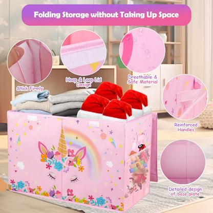 Large Toy Box, Sturdy Kids Storage Organizer for Boys Girls, 25"x13"x16" - color: Large Pink