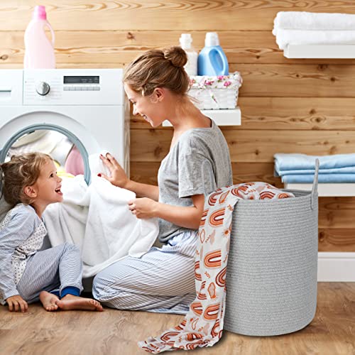 XUANGUO Cotton Rope Laundry Basket Hamper for Clothes Large Light Grey - color: light grey, size: Regular