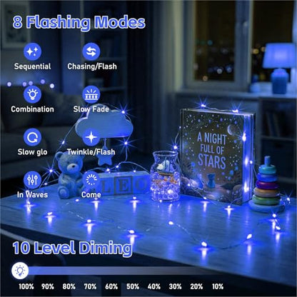 8 Pack Rechargeable LED Fairy Lights 7Ft 20LED Battery Operated - color: Blue
