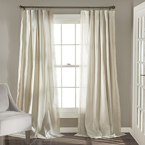 Lush Decor Rosalie Light Filtering Window Curtain Panels, Pair, 54" W x 95" L, Ivory - Lace Curtains for Living Room - Vintage - Cottage Core Decor - color: Ivory, size: 54"W x 95"L (Pack of 2), style: Window Panel