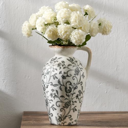 8.9 Inch Vintage Gray Chinoiserie Floral Vase, Antique Rustic Ceramic Vase for Home Decor, Living Room, Bookshelf, Office, Entryway, Garden, Chinoiserie Decor, Tuscan Decor - color: Gray Chinoiserie Floral- 8.9"