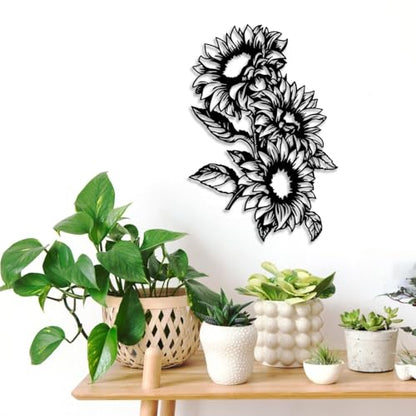 Sunflower Metal Wall Decor - Rustic Farmhouse Room Decor Simple Flower Black Wall Art Home Decor for Living Room, Bathroom, Bedroom, Dining Room, Garden (Black)
