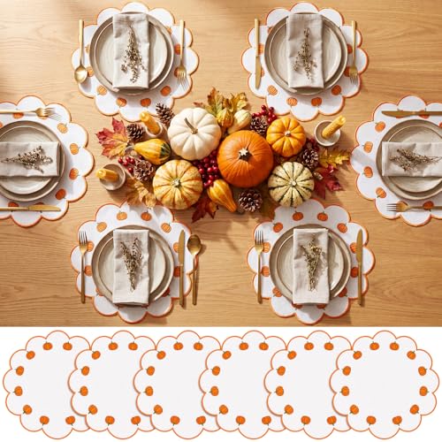 Qinyoung 6 Pcs Fall Pumpkin Placemats Orange Table Placemats, 13.8 inch - size: 13.8 Inches, style: Pumpkin