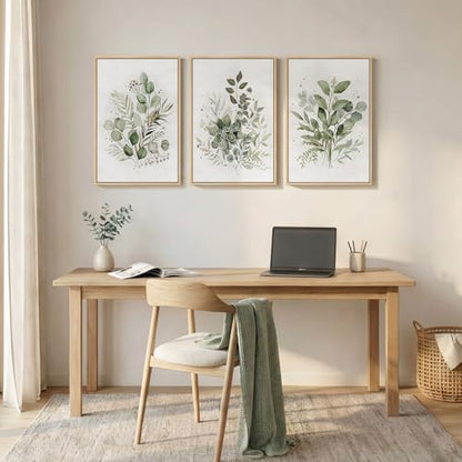 Framed 3 Piece Sage Green Botanical Wall Art for Living Room,16x24 In - color: Green & White, size: 16" W x 24" H x 3Pcs