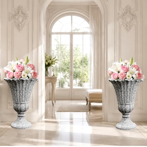 NicBex 24" Tall Urn Planters for Outdoor Plants Set of 2 - Grey Petal - color: Heather Grey - Colorful