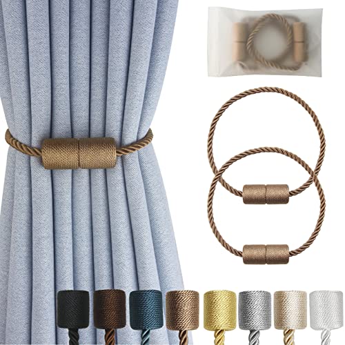Magnetic Curtain Tiebacks Decorative Holdbacks Rope Tie Back Drapes Hangtty - color: Khaki