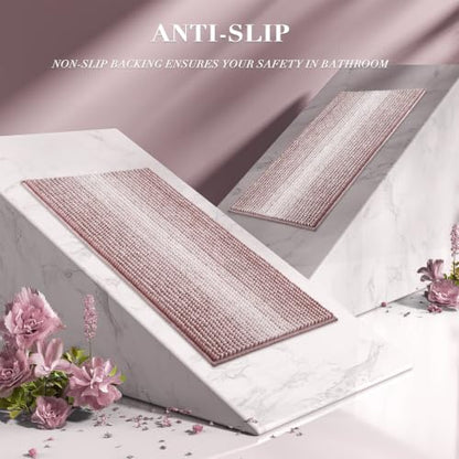 BSICPRO Bathroom Rugs Sets 2 Piece, Non Slip Striped Bath Mats, Mauve Brown - color: Mauve Brown, size: 20" x 32" Plus 16" x 24"