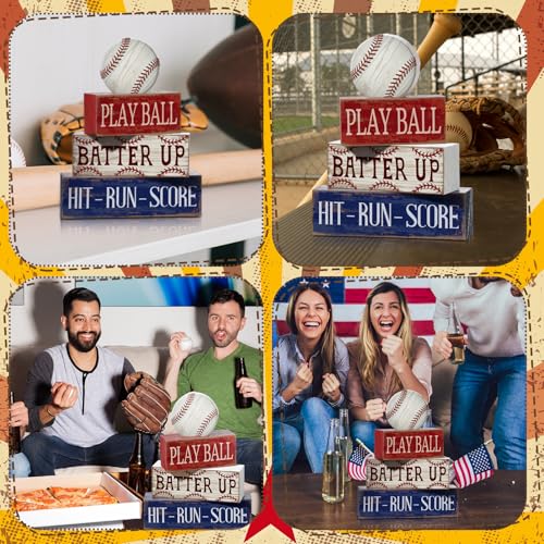 Yuntau 4 Pcs Baseball Table Decoration Wooden Sport Stacked Blocks Sign - style: Baseball