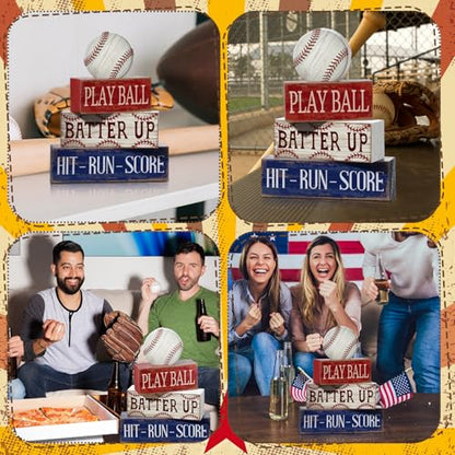 Yuntau 4 Pcs Baseball Table Decoration Wooden Sport Stacked Blocks Sign - style: Baseball