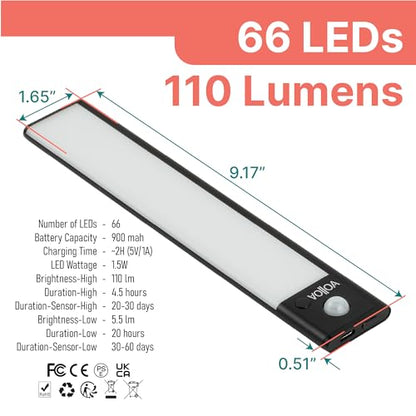 Motion Sensor Under Cabinet Light, LED Closet Light, 9.17 in Black - color: Black, size: Small - 9.17in