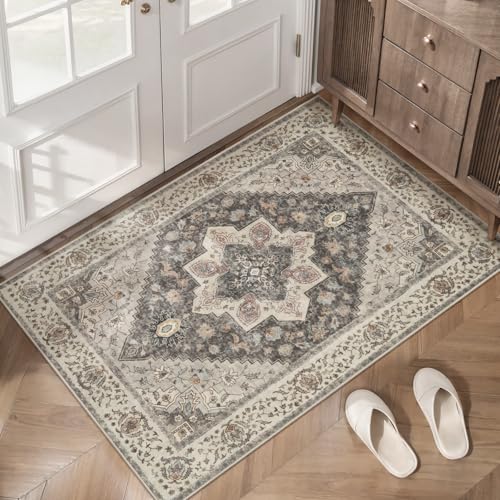 Tangsoo 2x3 Washable Rugs for Entryway, Vintage Non Slip Small Area Rug - color: Grey/Multi, size: 2' X 3' (Rectangular)